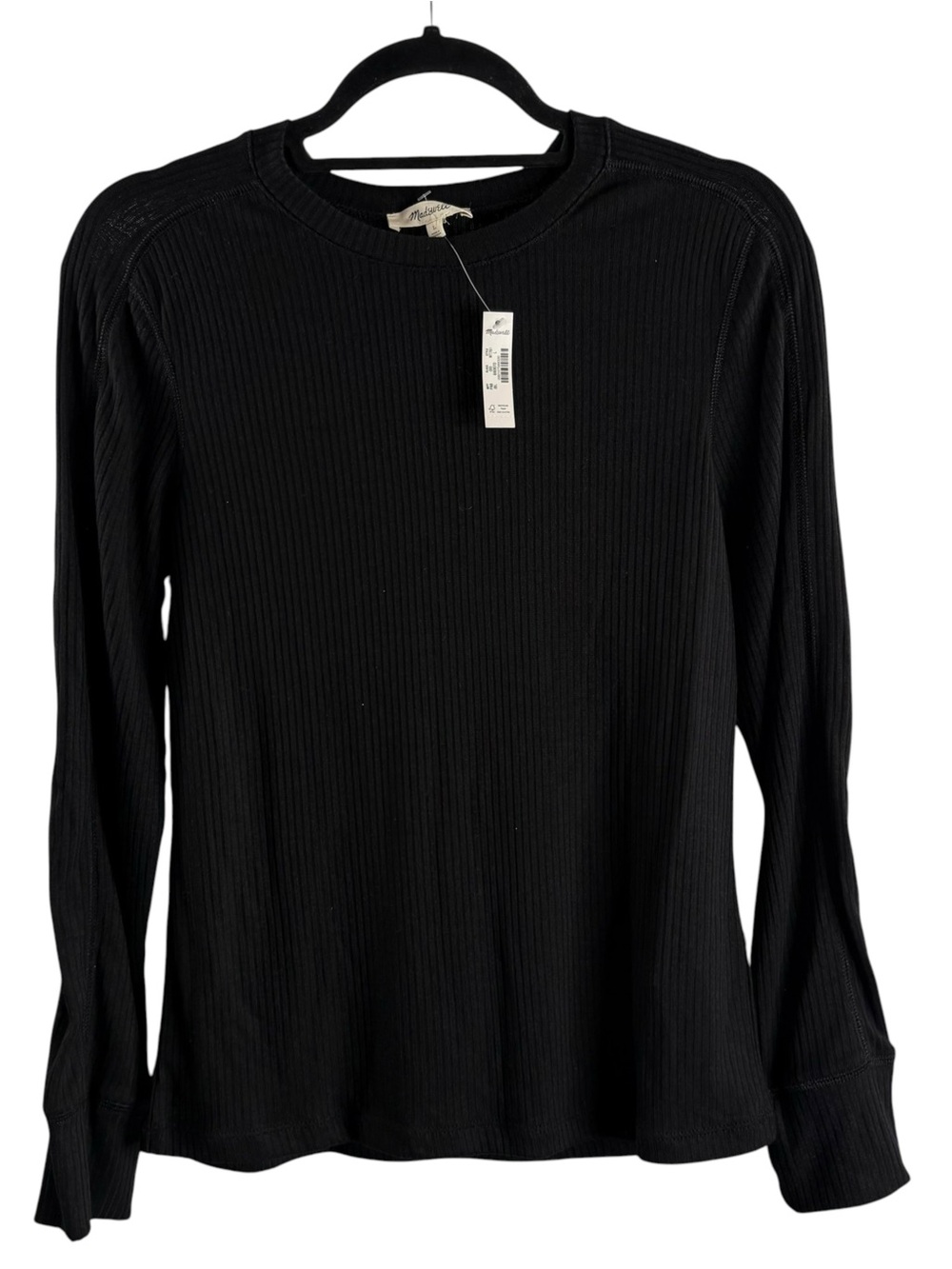 MADEWELL Black Ribbed Long-Sleeve  Classic Crewneck Top NWT $58
